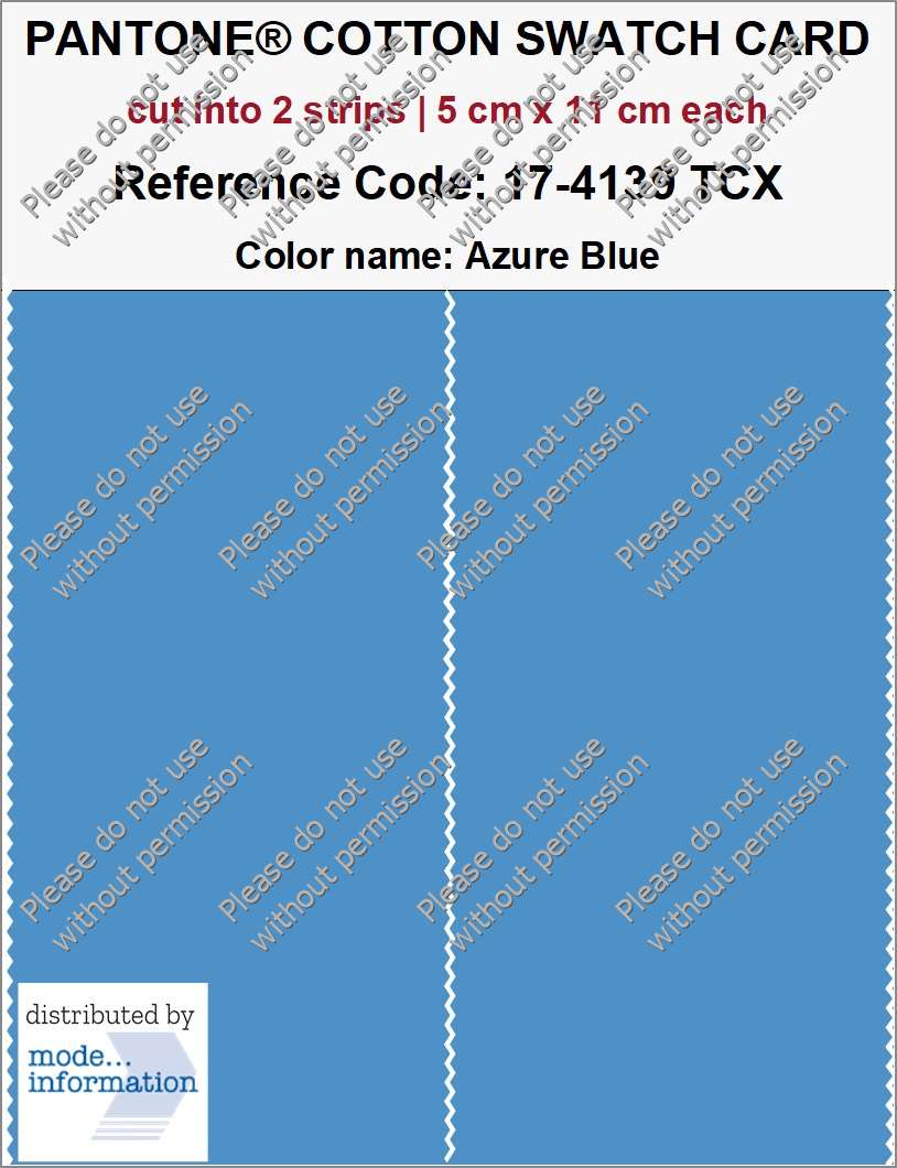PANTONE COTTON SWATCH CARD 17-4139 TCX Azure Blue (cut into 2 strips | 5 cm x 11 cm)