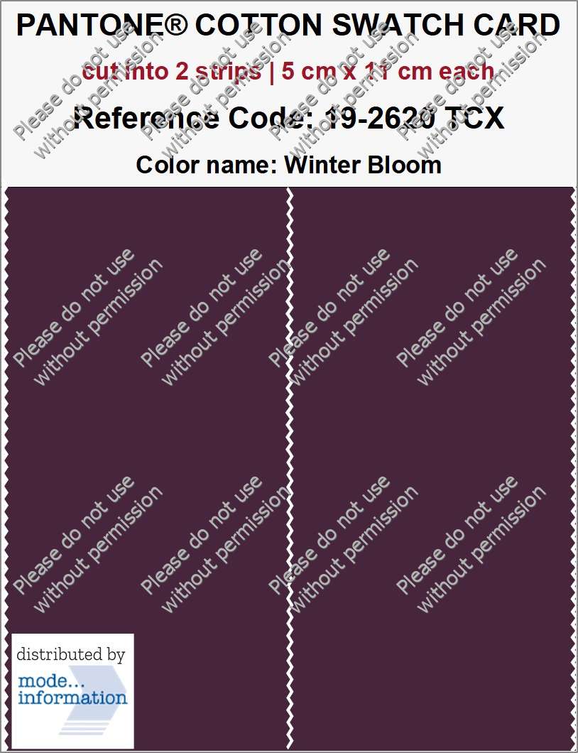 PANTONE COTTON SWATCH CARD 19-2620 TCX Winter Bloom (cut into 2 strips | 5 cm x 11 cm)
