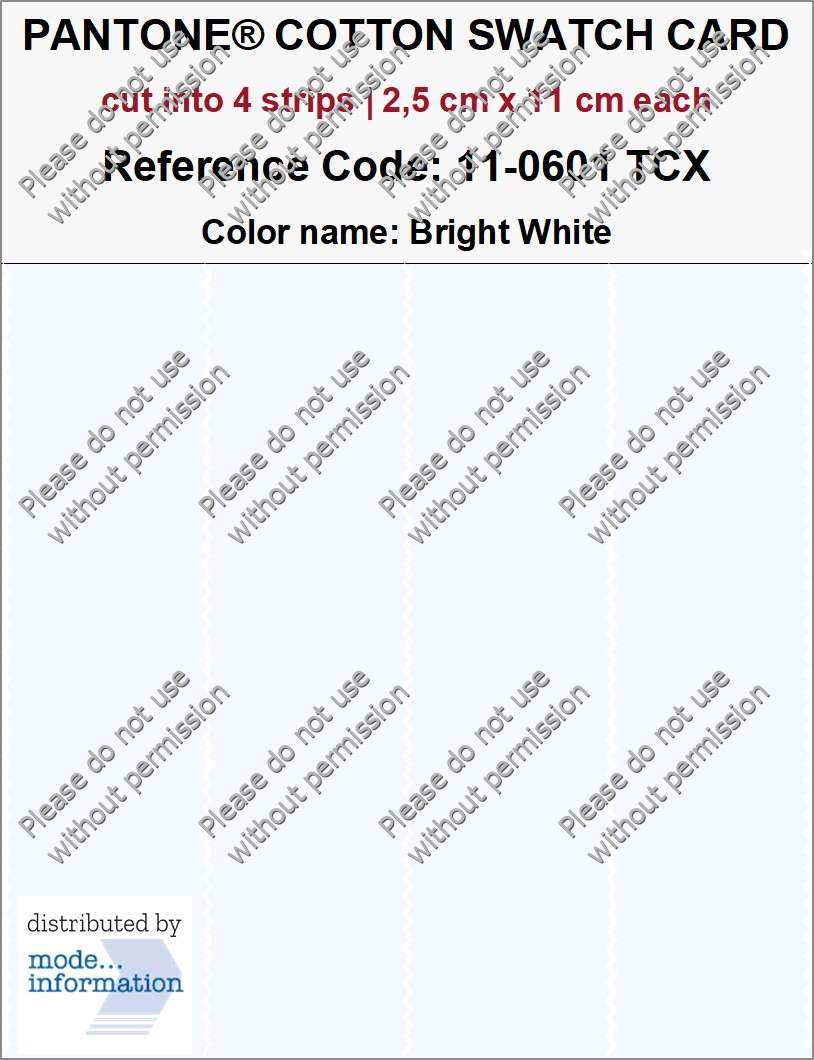 PANTONE COTTON SWATCH CARD 11-0601 TCX Bright White (cut into 4 strips | 2,5 cm x 11 cm)