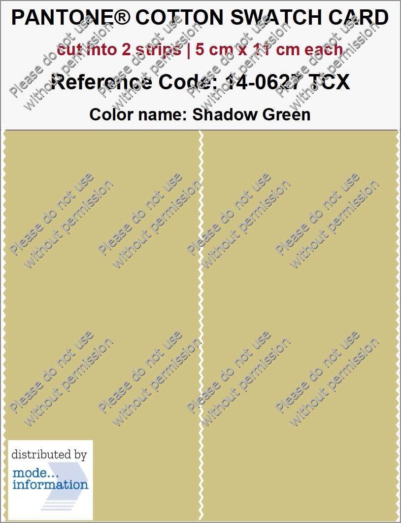 PANTONE COTTON SWATCH CARD 14-0627 TCX Shadow Green (cut into 2 strips | 5 cm x 11 cm)