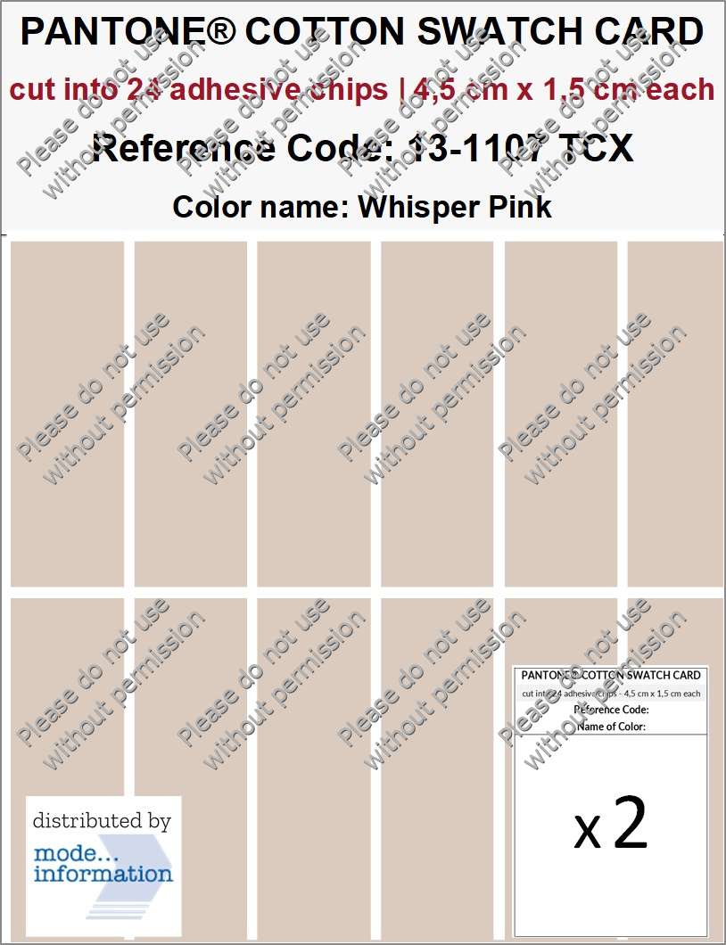 PANTONE COTTON SWATCH CARD 13-1107 TCX Whisper Pink (cut into 24 adhesive chips | 4,5 cm x 1,5 cm)