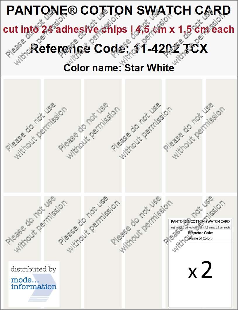 PANTONE COTTON SWATCH CARD 11-4202 TCX Star White (cut into 24 adhesive chips | 4,5 cm x 1,5 cm)