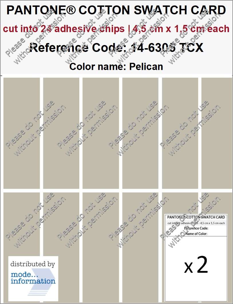 PANTONE COTTON SWATCH CARD 14-6305 TCX Pelican (cut into 24 adhesive chips | 4,5 cm x 1,5 cm)
