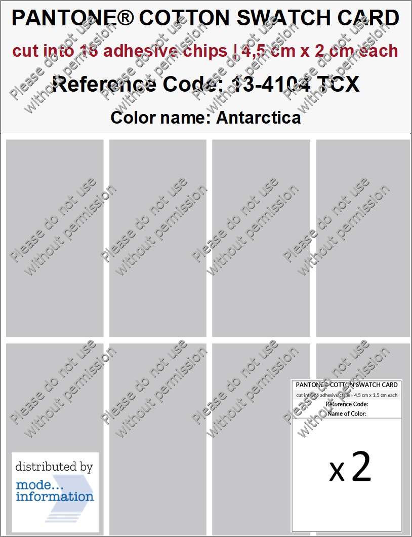PANTONE COTTON SWATCH CARD 13-4104 TCX Antarctica (cut into 16 adhesive chips | 4,5 cm x 2 cm)