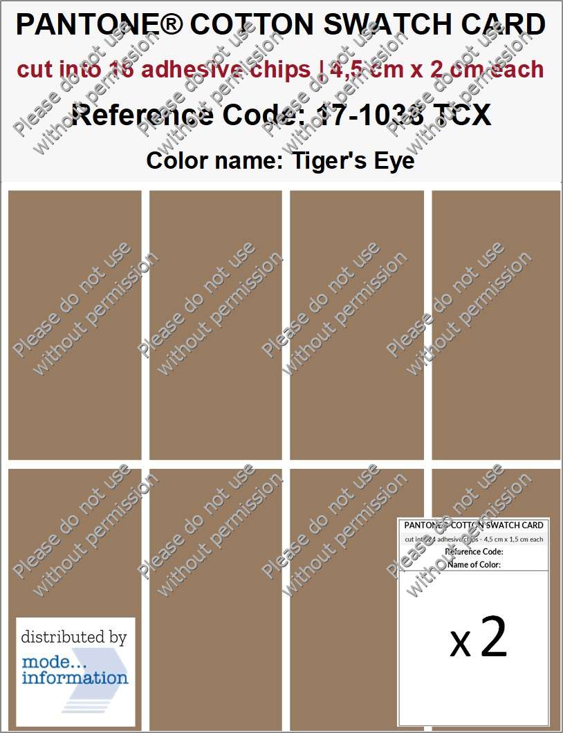 PANTONE COTTON SWATCH CARD 17-1038 TCX Tiger's Eye (cut into 16 adhesive chips | 4,5 cm x 2 cm)