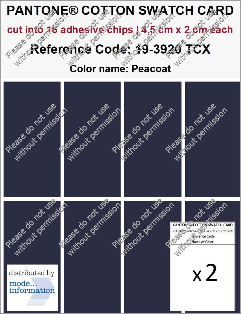 PANTONE COTTON SWATCH CARD 19-3920 TCX Peacoat (cut into 16 adhesive chips | 4,5 cm x 2 cm)