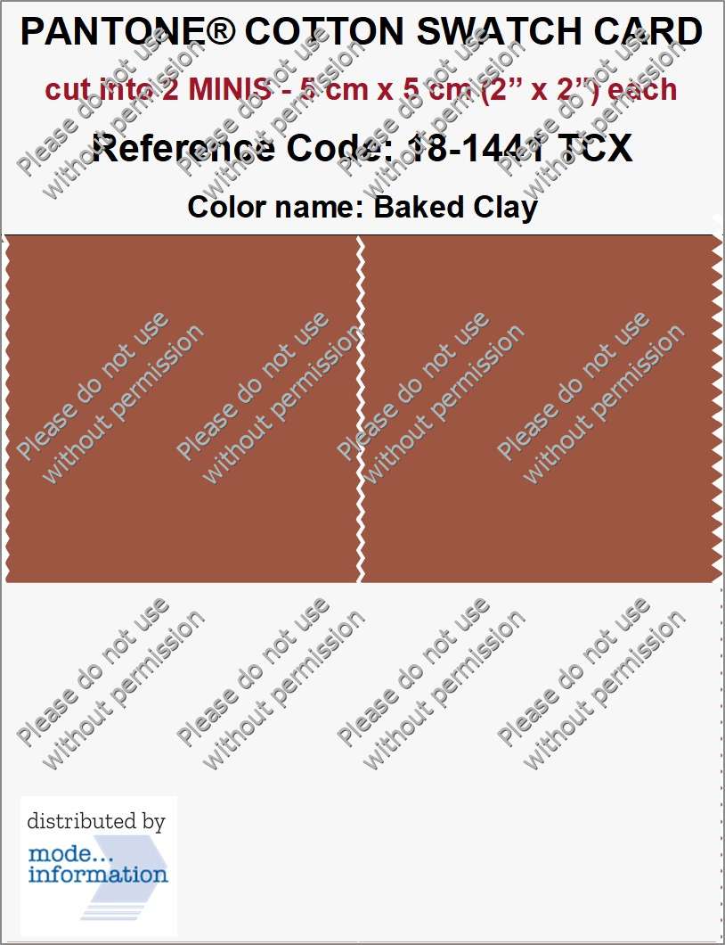 PANTONE COTTON SWATCH CARD 18-1441 TCX Baked Clay (cut into