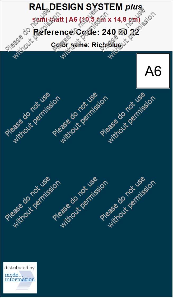 RAL DESIGN SYSTEM plus 240 20 22 Rich blue (A6 (10,5 cm x 14,8 cm))