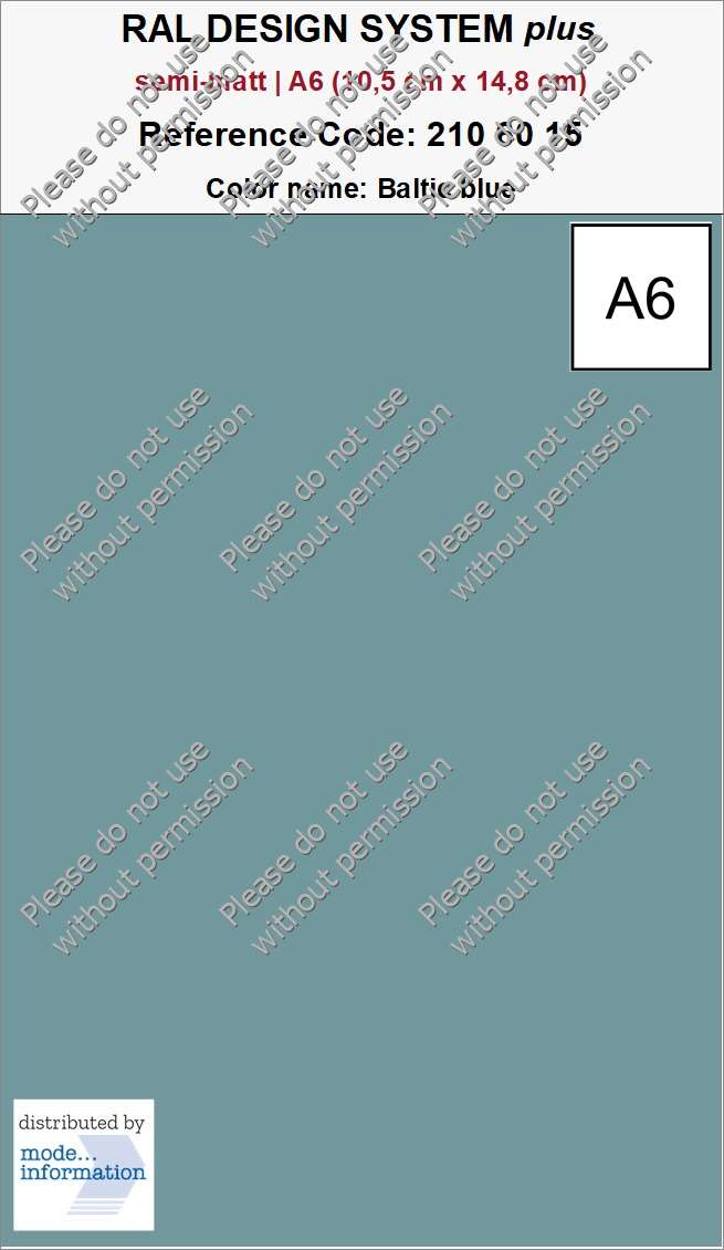 RAL DESIGN SYSTEM plus 210 60 15 Baltic blue (A6 (10,5 cm x 14,8 cm))